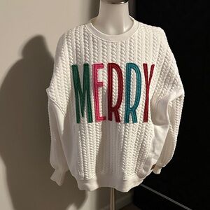 Cozy White Sweater with Festive Lettering